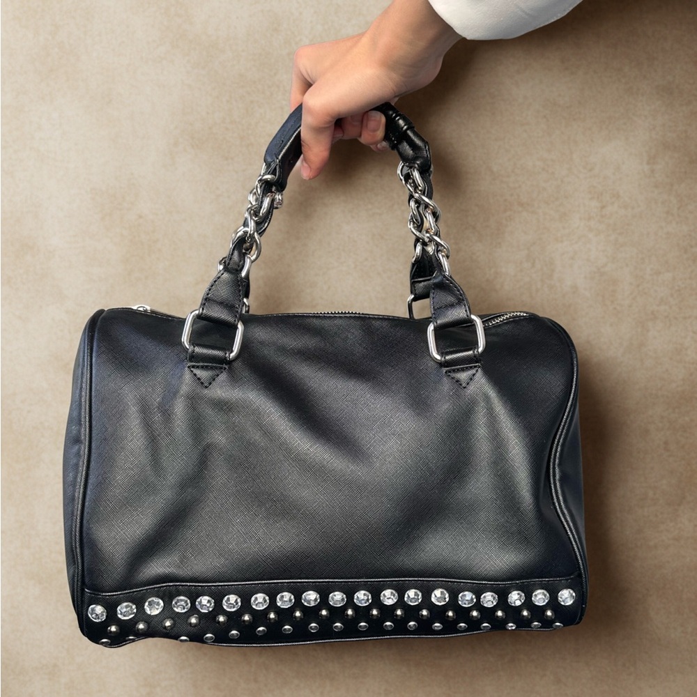 Express Black Satchel with Silver Chain Detail - 12x8